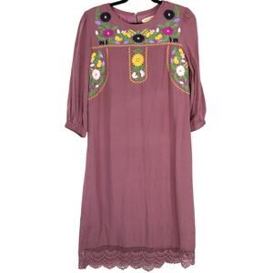 Tea n Rose Mauve Pink Purple Dress Embroidered Floral Lace Womens Small Cottage